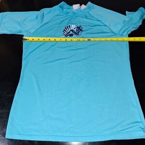 Kanu Surf Women's Breeze Rash Guard Size L Alyssa Aqua Blue Swim Shirt UPF 50+
